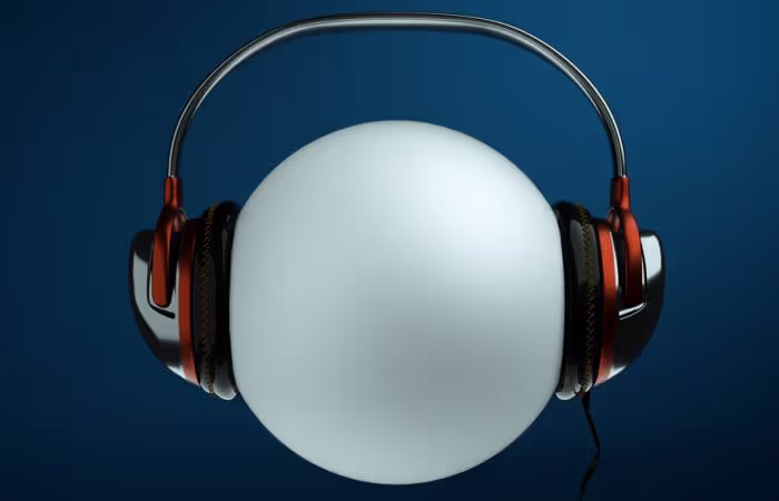 A white circle wears headphones