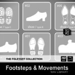 Footsteps & Movements sound library cover by Tovusound