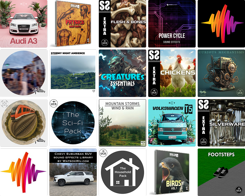 18 great new sound libraries: Chevies and VWs, engine and machinery, flesh and bones, lots of animal sounds, and more