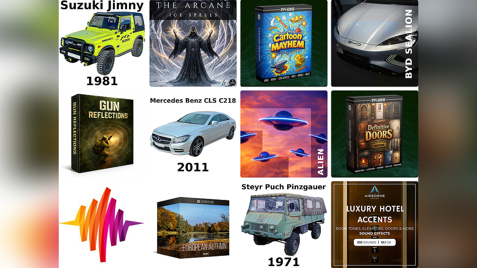 11 great new sound libraries: classic off-road vehicles, gun reflections, luxury hotels, cartoon mayhem, EVs, wide-ranging doors, and more