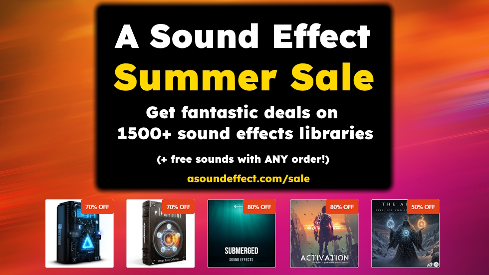 Get great deals on excellent sound effects libraries, plugins & instruments – and free sounds with ANY order!