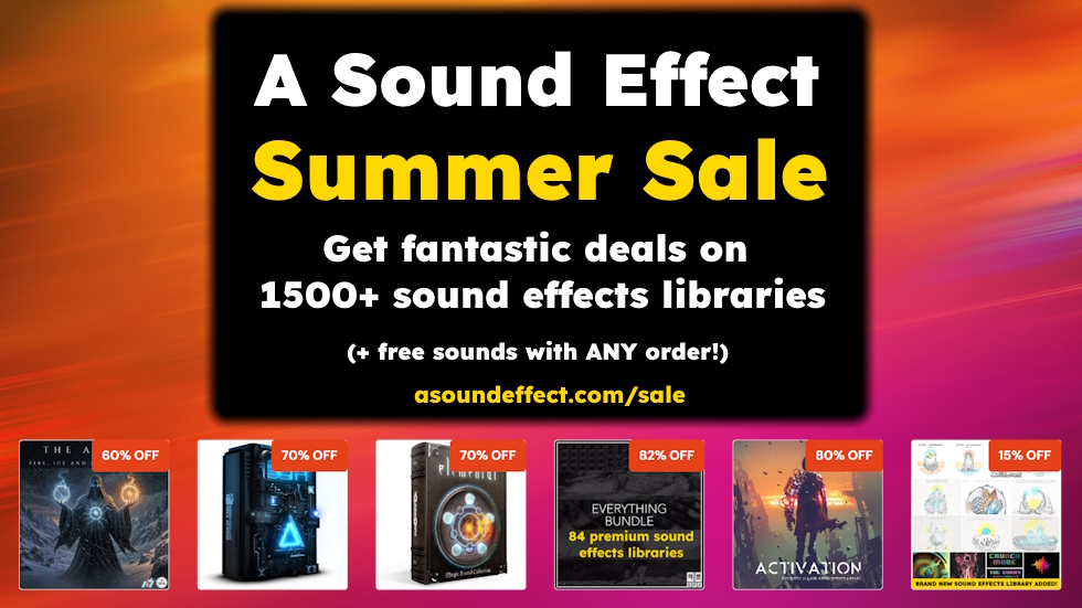 Get great deals on excellent sound effects libraries, plugins & instruments – and free sounds with ANY order!
