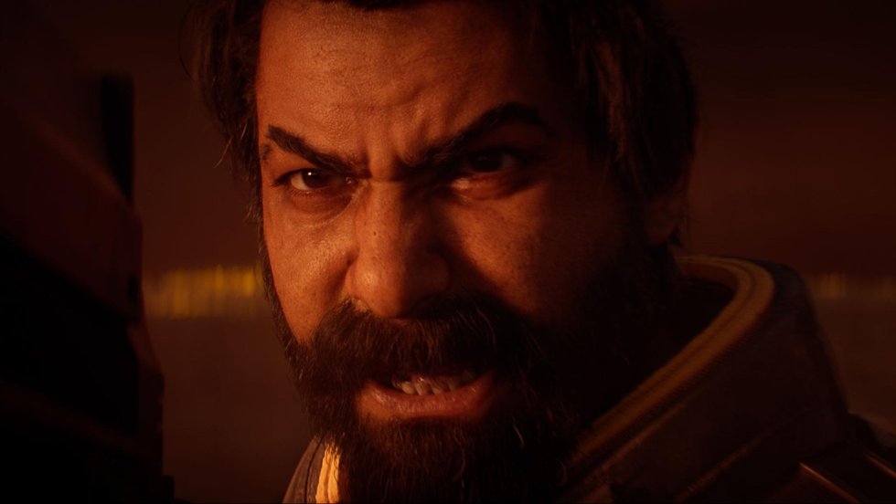 Close-up of Arjun Devraj, the Soltari enforcer at the centre of Saros