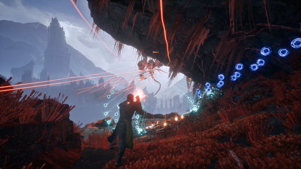 Combat under the floating structures of Carcosa in Saros